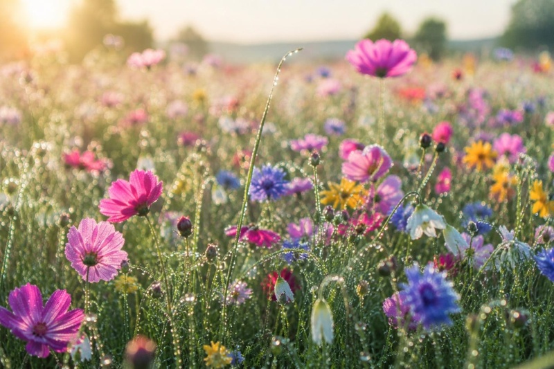 Blumen mit Morgentau als frisches Pfingsten Motiv in realistischer Makrofotografie