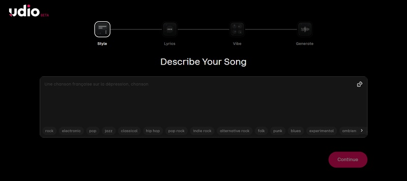 Udio KI Musik Generator zum Erstellen von Rap Songs und individuellen Tracks