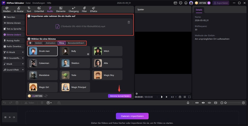 Audio-Datei für voice changer kostenlos in Edimakor hochladen