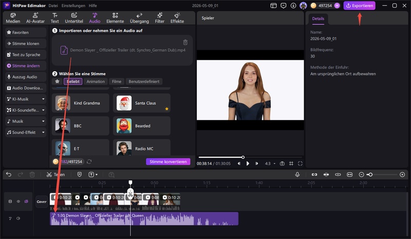 bearbeitete Stimme aus Edimakor exportieren
