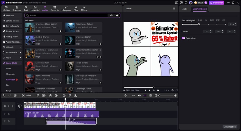 Musik in Edimakor importieren und auf die Audiospur der Timeline legen