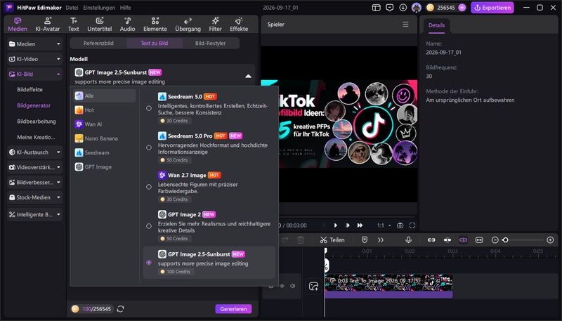 TikTok-PFP mit der Bildgenerierung in Edimakor erstellen