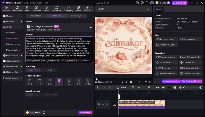 1:1-Seitenverhältnis für ein TikTok-Profilbild in Edimakor auswählen