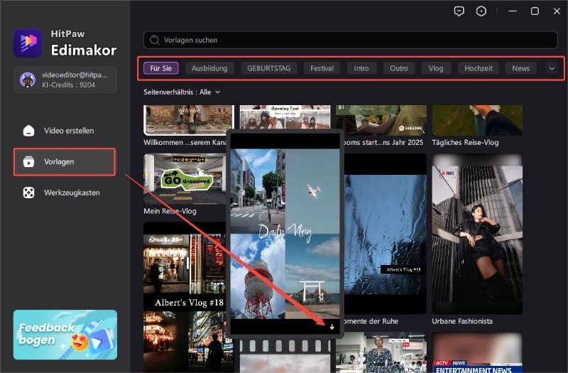 Schritt 1: Edimakor öffnen und Vorlagen auswählen