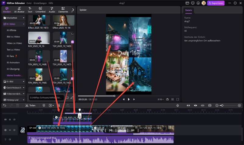 Schritt 2: Clips in der Vorlage durch Ziehen ersetzen