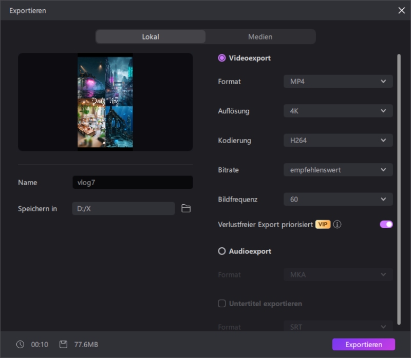 Schritt 3: Video mit der Vorlage exportieren
