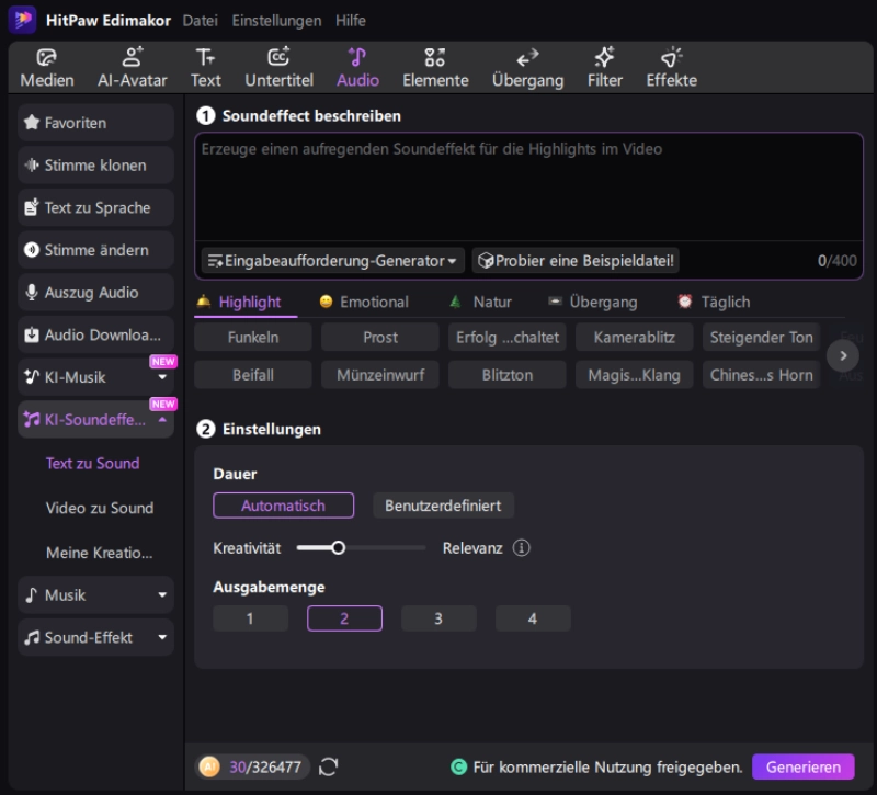 Wählen Sie den Edimakor KI-Soundeffekt-Generator