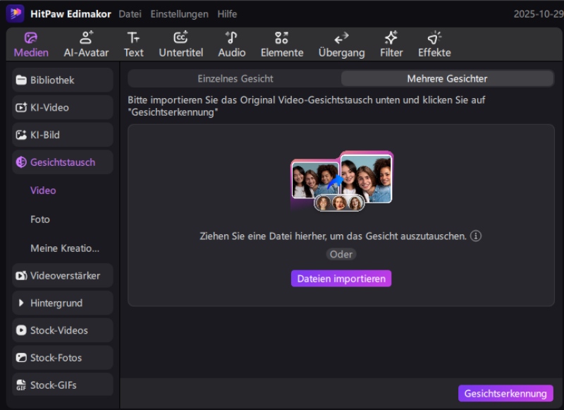 Laden Sie Deepfake-Videomaterial hoch.