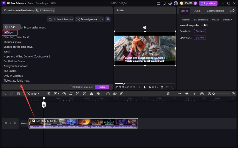 Text eingeben, um die Stille-Erkennung auszuführen