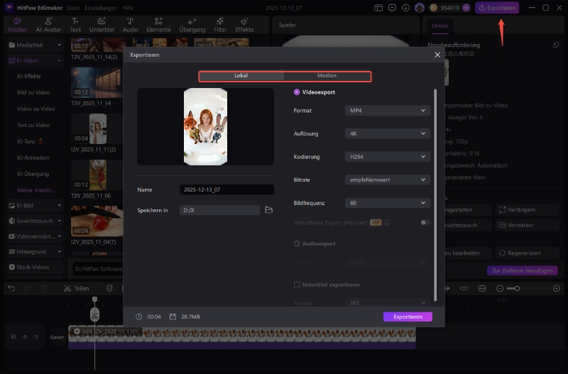 Brainrot-Video bearbeiten und exportieren