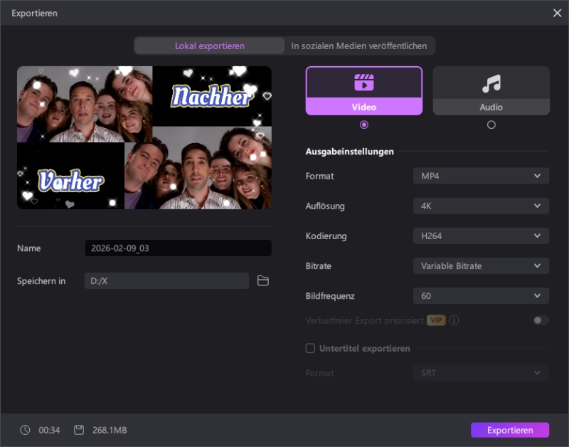 Face Swap Video exportieren