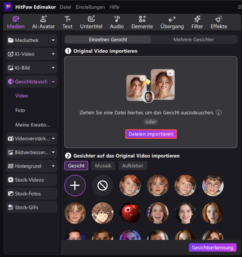 Video für Face Swap hochladen