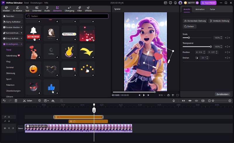 Effekte und Sounds hinzufügen – Singing Photo bearbeiten