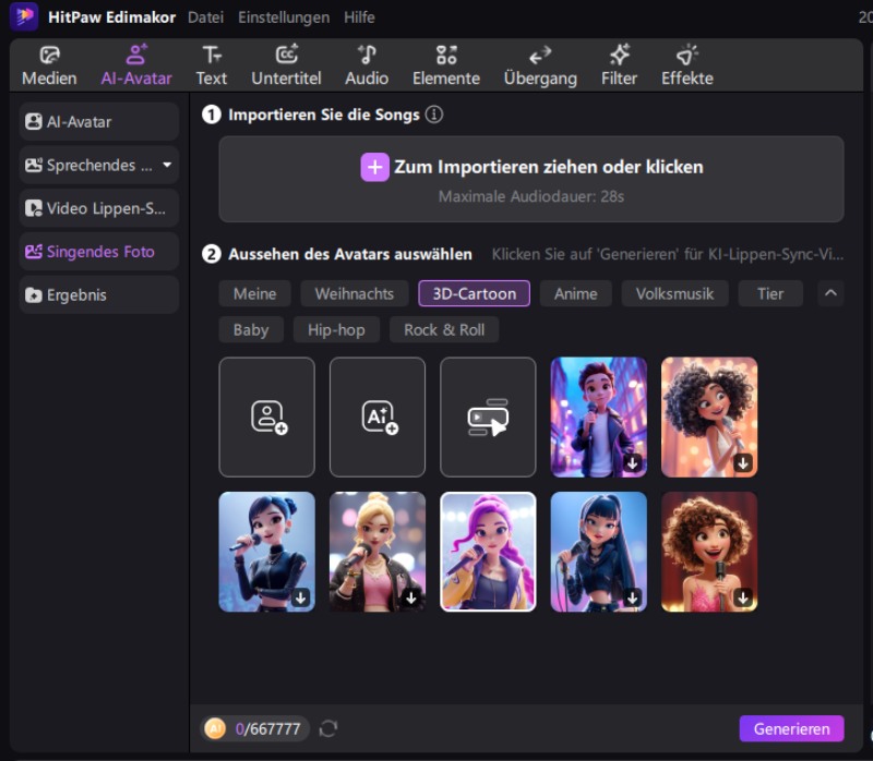 Audiodatei für Singing Photo hochladen – Lippen synchronisieren