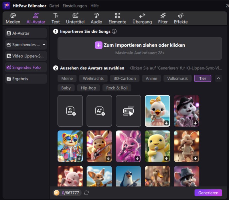 Tier-Avatar für Singing Photo – Katze, Hund, Schwein