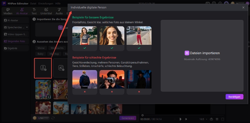 Eigenen Avatar hochladen – Benutzerdefinierter Singing Photo Avatar