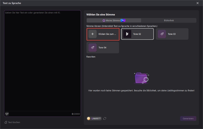 Edimakor Voice Clone Zugriff – Text-zu-Sprache Schritt 1