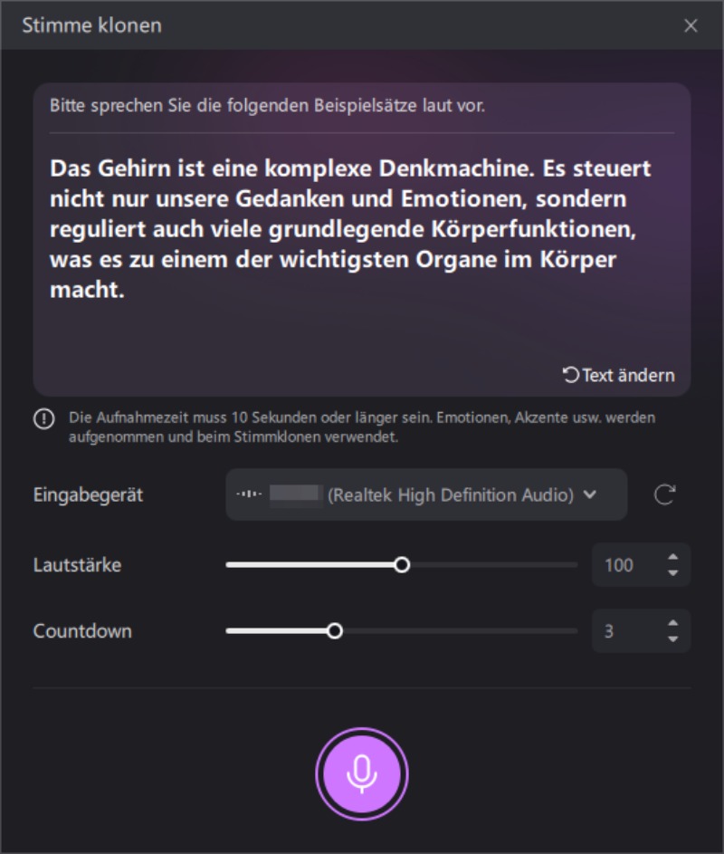 Edimakor Voice Clone – Eigene Stimme aufnehmen