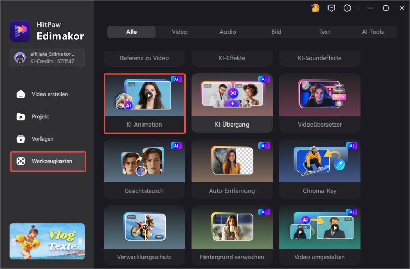 KI Animation Tool starten