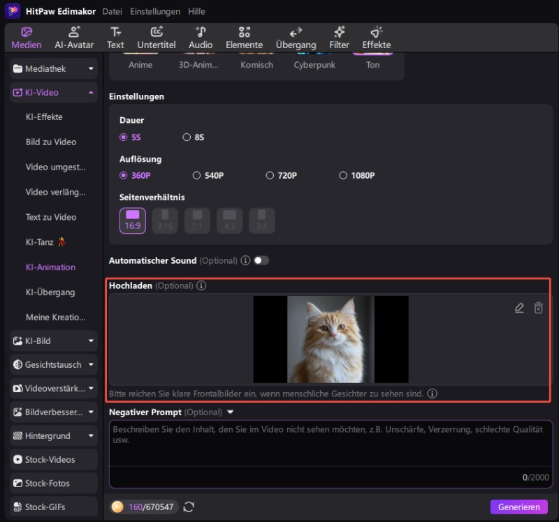 Referenzbild für KI Animation hochladen