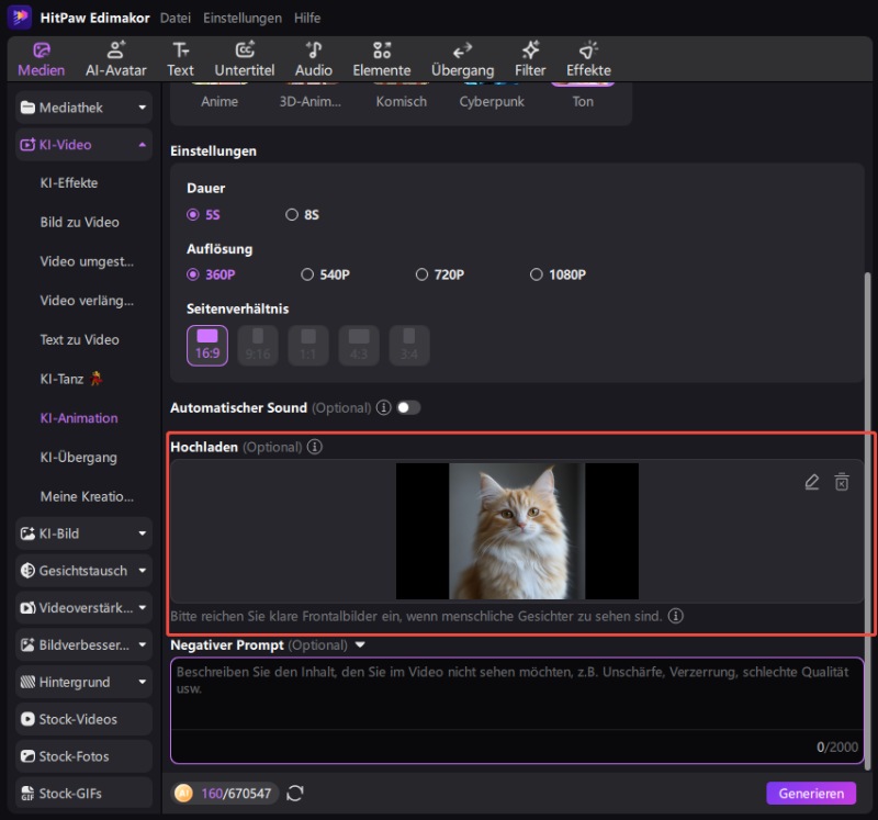Negative Prompts für KI Animation einstellen