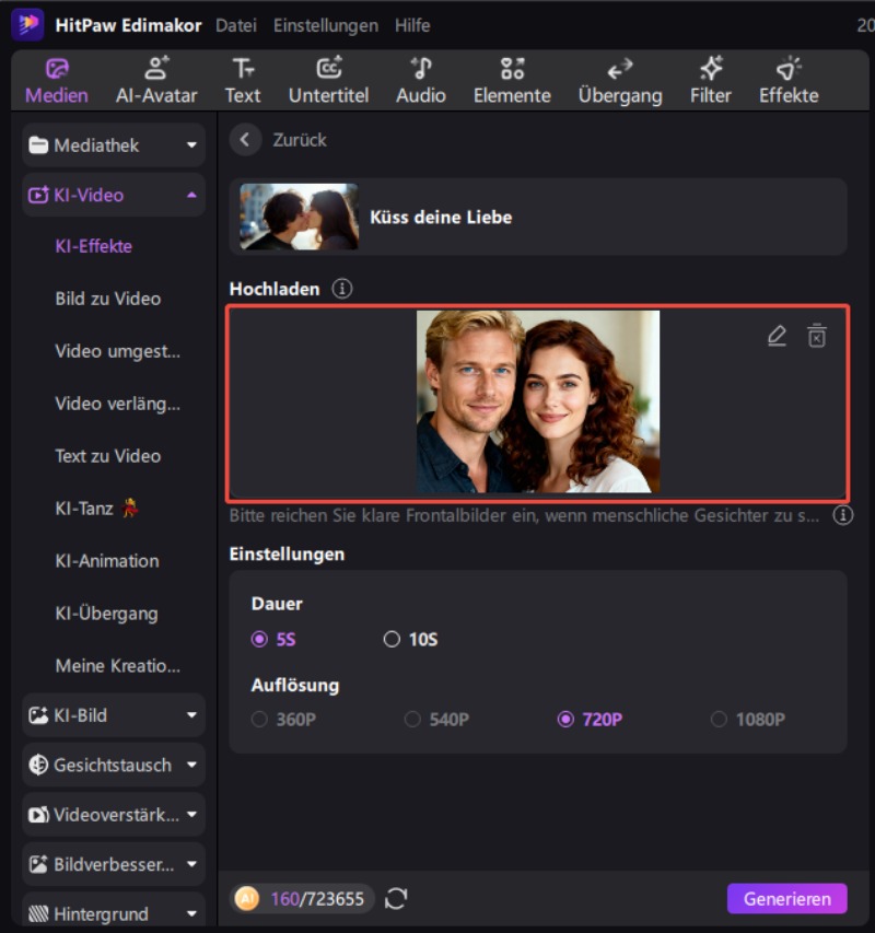 Bild für KI Video hochladen