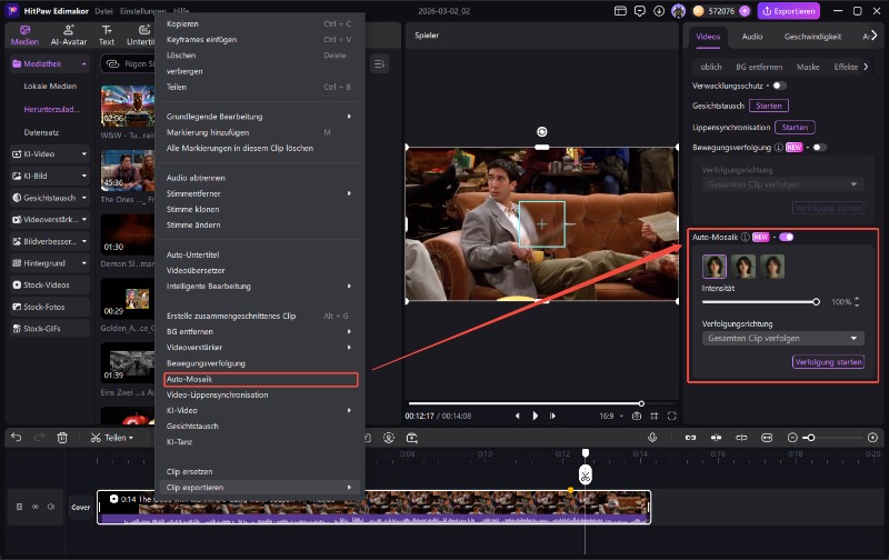AI Blur und Mosaik Funktion im Editor finden