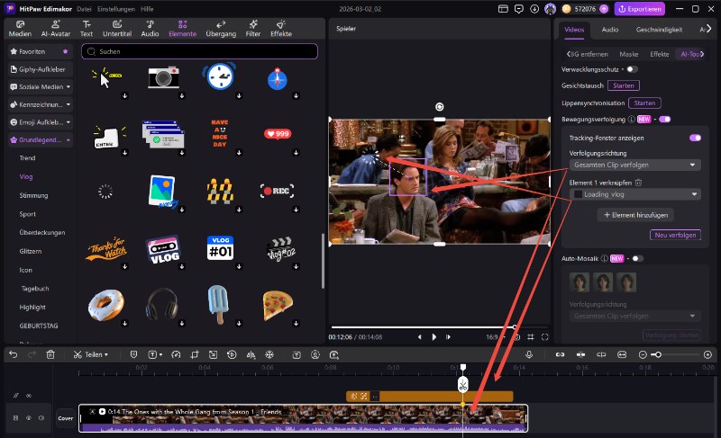 Text oder Sticker mit Motion Tracking verknüpfen