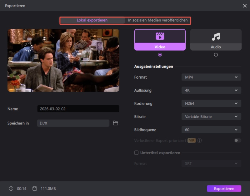Video mit AI Motion Tracking exportieren