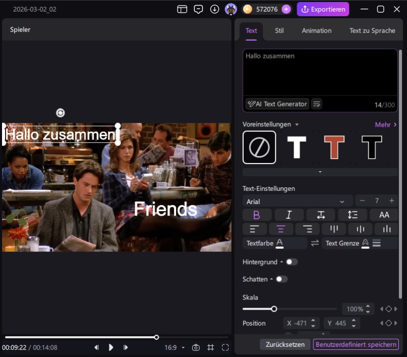 Textbearbeitung und Anpassung in Edimakor