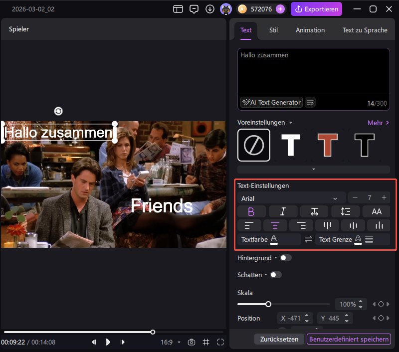 Textfarbe und Rand in Edimakor anpassen