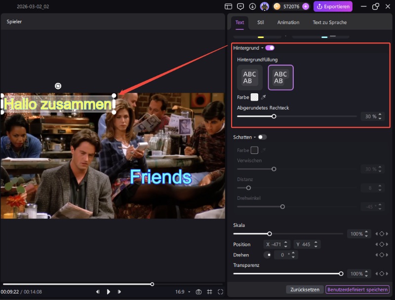 Text Hintergrundfarbe einstellen