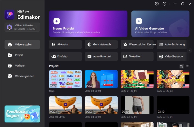 HitPaw Edimakor herunterladen und Projekt starten