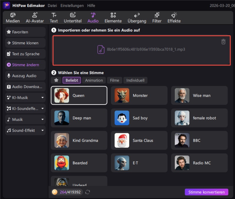Audio hochladen oder Stimme aufnehmen in Edimakor