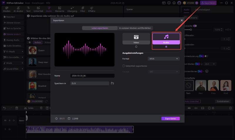 Audio exportieren und teilen Edimakor