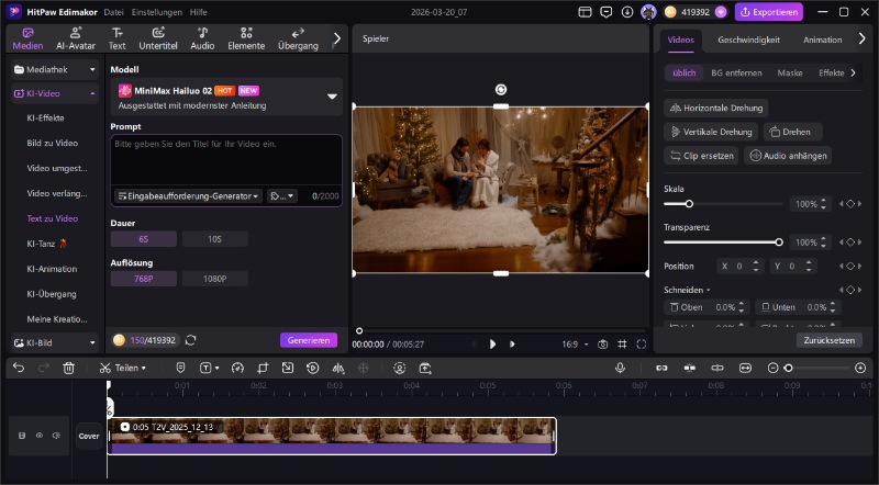 Text Prompt Eingabe im KI Video Generator