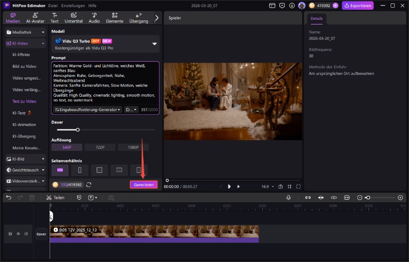 Video Generierung starten in Edimakor