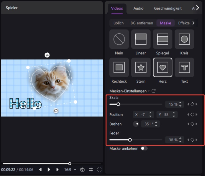 Edimakor Video-Maskeneinstellungen