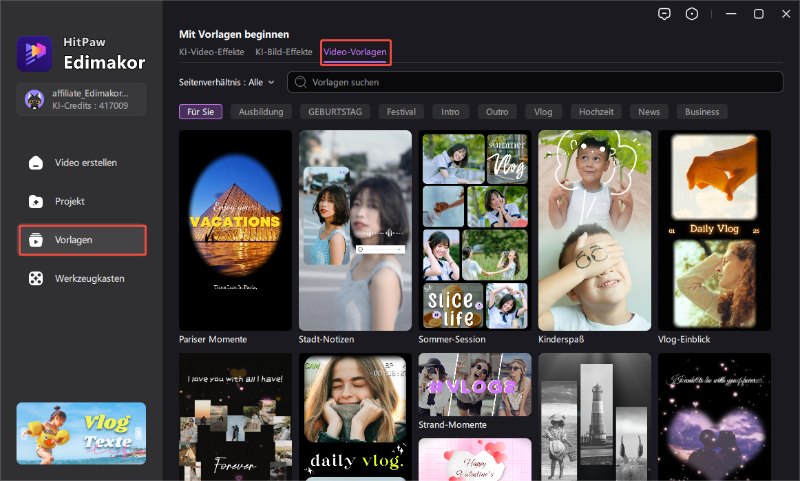 Edimakor Vorlagen Oberfläche
