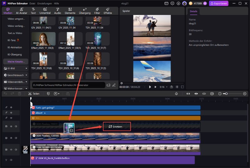 Clips ersetzen durch Ziehen