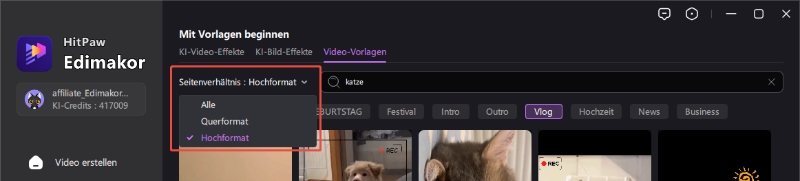 Vorlagen Filter Seitenverhältnis