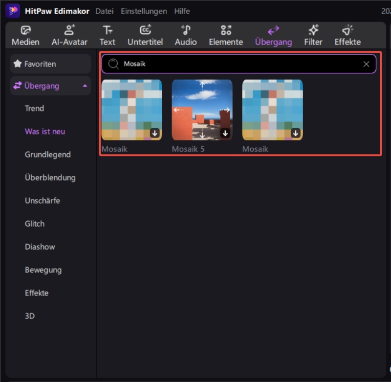 Video-Übergänge suchen