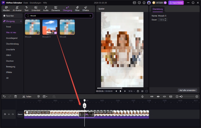 Video-Übergang anwenden