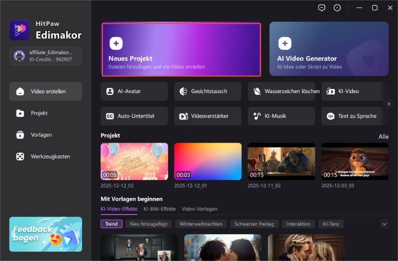 KI Video Enhancer Startbildschirm
