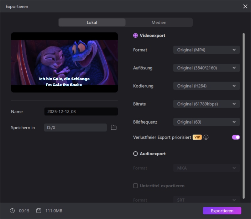 Standort des Video-Verbesserungstools