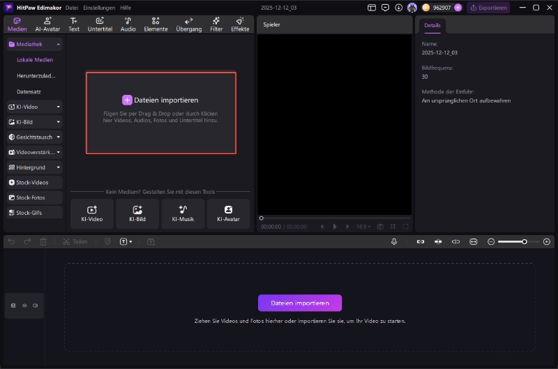 KI Video Enhancer Startbildschirm
