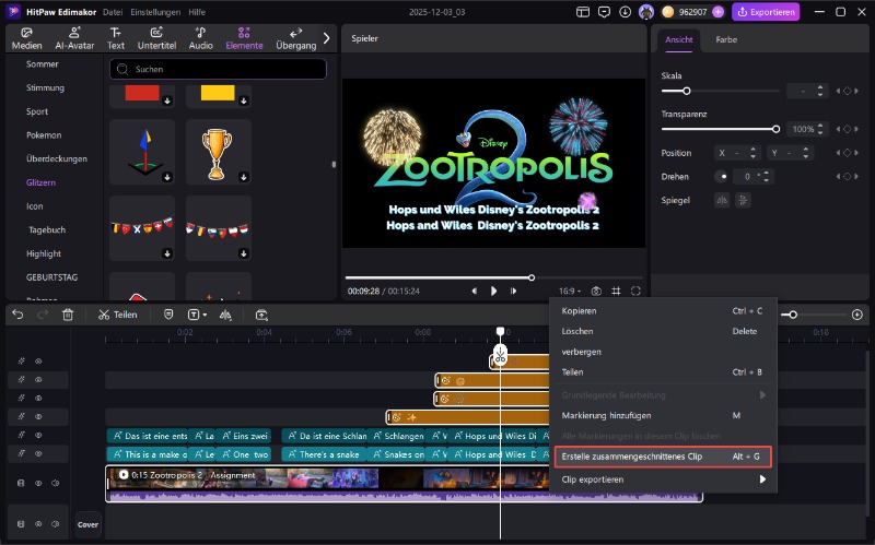 Edimakor-Anwendung erstellte Clips