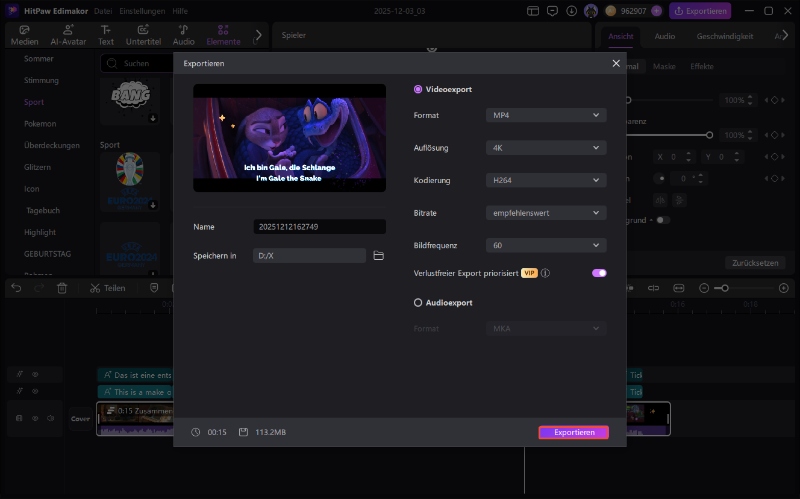 Edimakor-Anwendung erstellte Clips