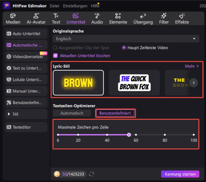Wählen Sie den Liedtextstil und die Länge