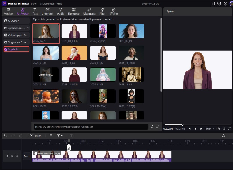 AI Talking Photo Bearbeitung in Edimakor – Timeline und Bearbeitungsfunktionen
